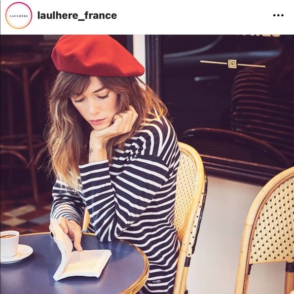 Red Laulhère Paris France pure merino wool black Eiffel Tower embroidered Beret main image 9